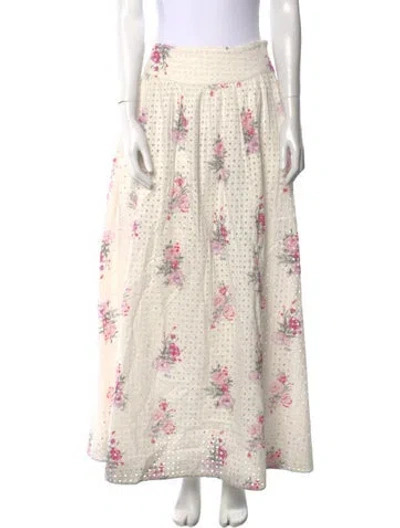 Pre-owned Loveshackfancy Floral Print Midi Length Skirt In White