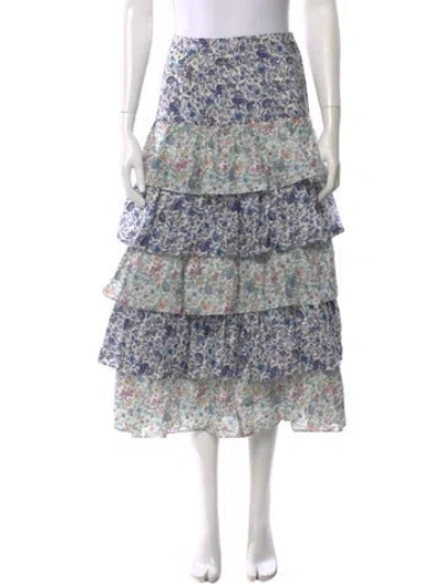 Pre-owned Loveshackfancy Floral Print Midi Length Skirt In White