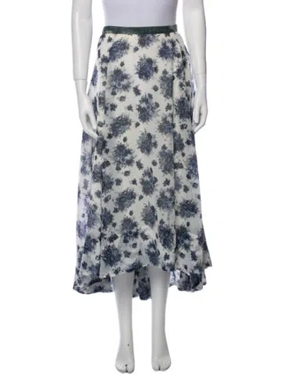 Pre-owned Loveshackfancy Floral Print Midi Length Skirt In White