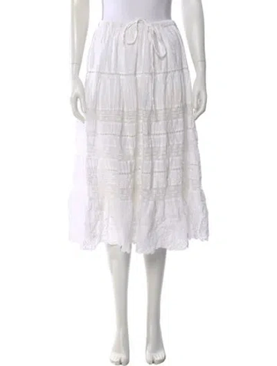 Pre-owned Loveshackfancy Floral Print Midi Length Skirt In White