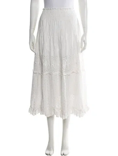 Pre-owned Loveshackfancy Floral Print Midi Length Skirt In White