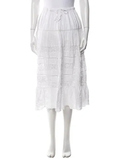 Pre-owned Loveshackfancy Floral Print Midi Length Skirt In White