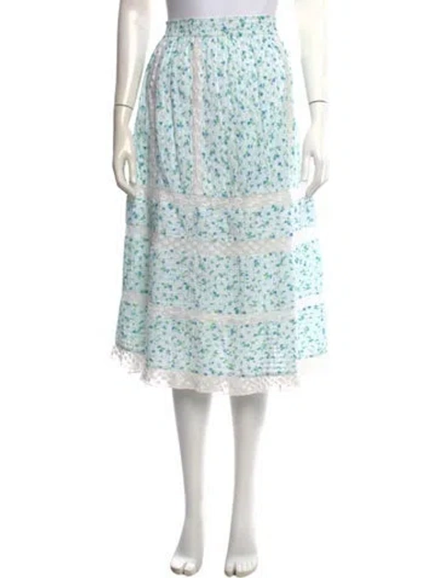 Pre-owned Loveshackfancy Floral Print Midi Length Skirt In White