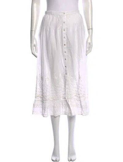 Pre-owned Loveshackfancy Floral Print Midi Length Skirt In White