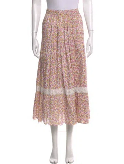 Pre-owned Loveshackfancy Floral Print Midi Length Skirt In White