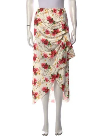 Pre-owned Loveshackfancy Floral Print Midi Length Skirt In White