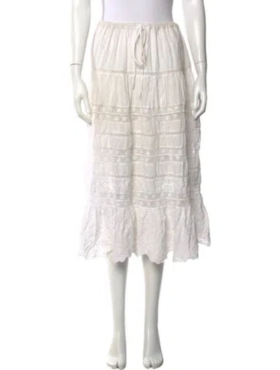 Pre-owned Loveshackfancy Floral Print Midi Length Skirt In White