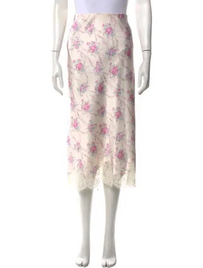 Pre-owned Loveshackfancy Floral Print Midi Length Skirt In White