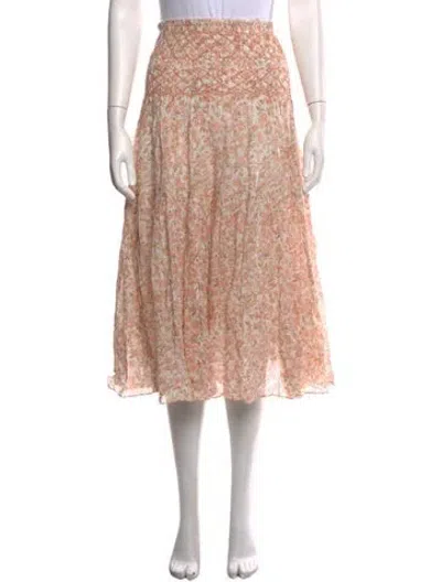 Pre-owned Loveshackfancy Floral Print Midi Length Skirt In White