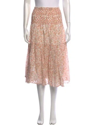 Pre-owned Loveshackfancy Floral Print Midi Length Skirt In White
