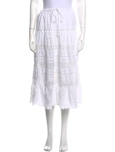 Pre-owned Loveshackfancy Floral Print Midi Length Skirt In White