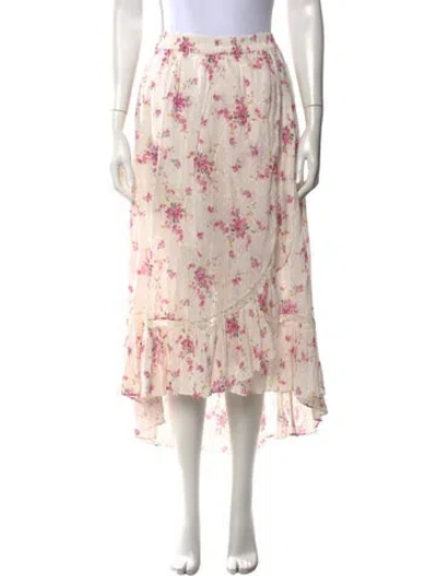 Pre-owned Loveshackfancy Floral Print Midi Length Skirt In White