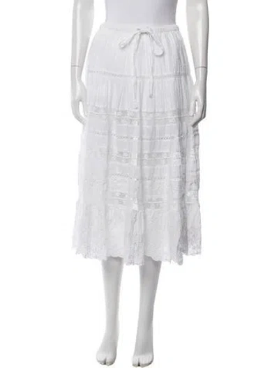 Pre-owned Loveshackfancy Floral Print Midi Length Skirt In White