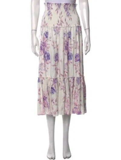 Pre-owned Loveshackfancy Floral Print Midi Length Skirt In White