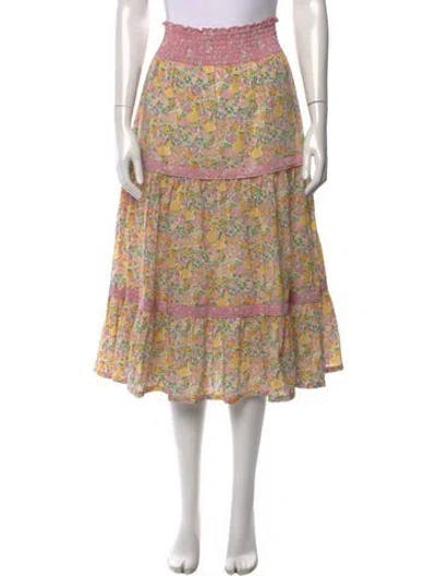 Pre-owned Loveshackfancy Floral Print Midi Length Skirt In White