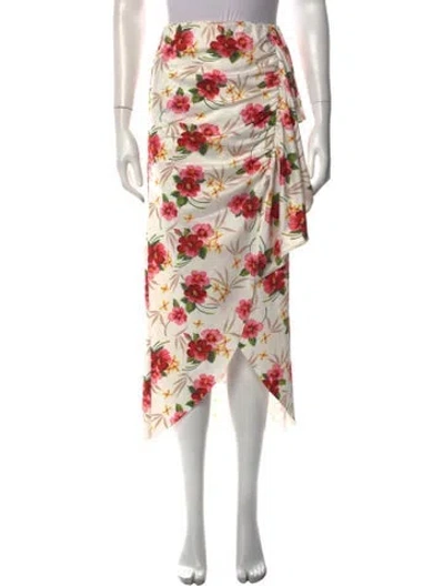 Pre-owned Loveshackfancy Floral Print Midi Length Skirt In White