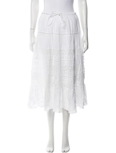 Pre-owned Loveshackfancy Floral Print Midi Length Skirt In White