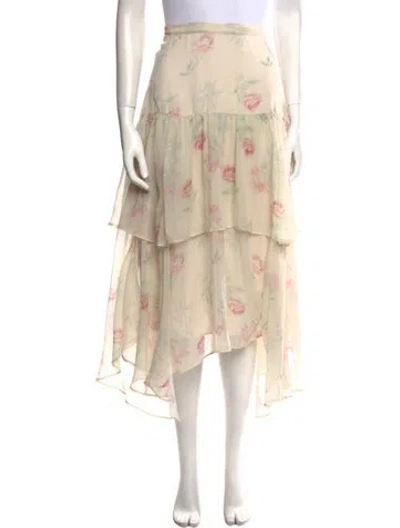 Pre-owned Loveshackfancy Floral Print Midi Length Skirt In Yellow