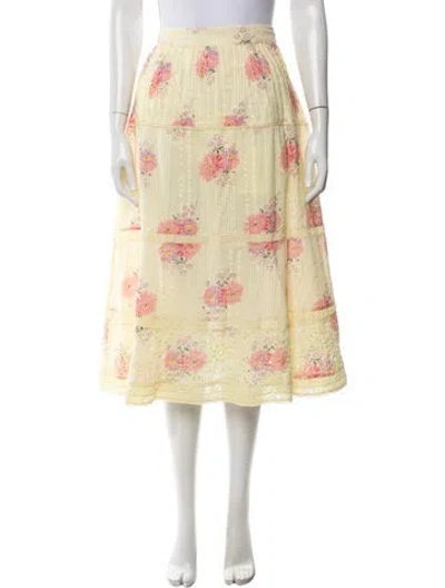 Pre-owned Loveshackfancy Floral Print Midi Length Skirt In Yellow