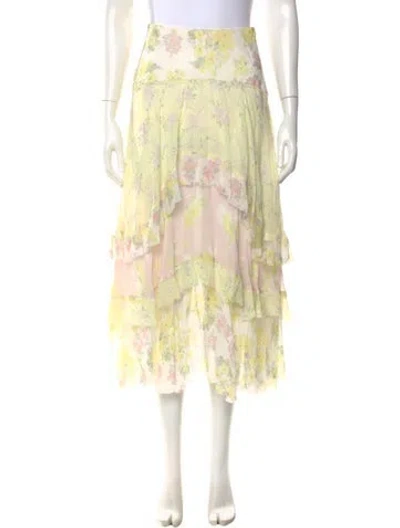 Pre-owned Loveshackfancy Floral Print Midi Length Skirt In Yellow