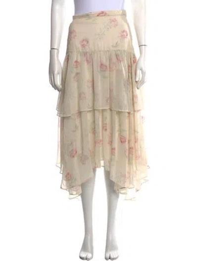 Pre-owned Loveshackfancy Floral Print Midi Length Skirt In Yellow