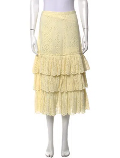 Pre-owned Loveshackfancy Floral Print Midi Length Skirt In Yellow