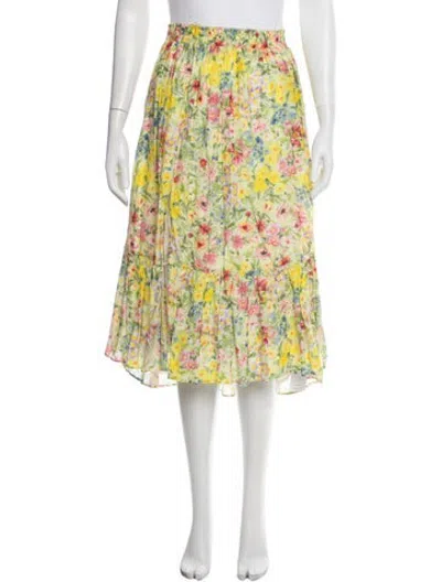 Pre-owned Loveshackfancy Floral Print Midi Length Skirt In Yellow