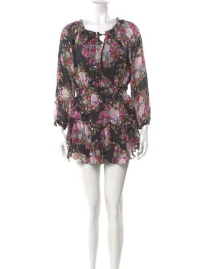 Pre-owned Loveshackfancy Floral Print Mini Dress In Black