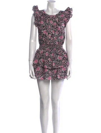 Pre-owned Loveshackfancy Floral Print Mini Dress In Black