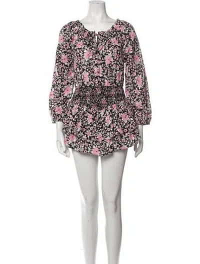 Pre-owned Loveshackfancy Floral Print Mini Dress In Black
