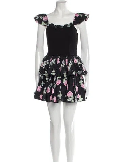 Pre-owned Loveshackfancy Floral Print Mini Dress In Black