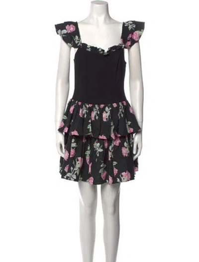 Pre-owned Loveshackfancy Floral Print Mini Dress In Black