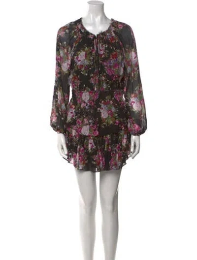 Pre-owned Loveshackfancy Floral Print Mini Dress In Black