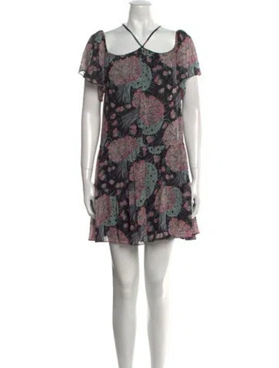Pre-owned Loveshackfancy Floral Print Mini Dress In Black