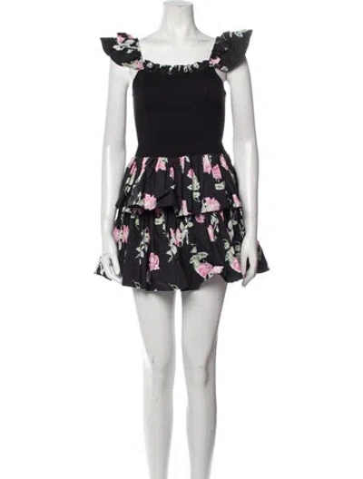 Pre-owned Loveshackfancy Floral Print Mini Dress In Black