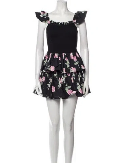 Pre-owned Loveshackfancy Floral Print Mini Dress In Black