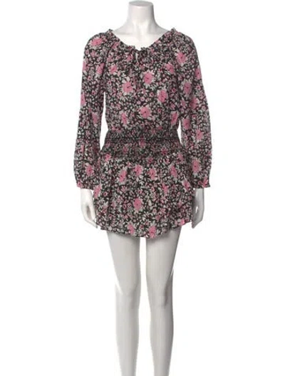 Pre-owned Loveshackfancy Floral Print Mini Dress In Black