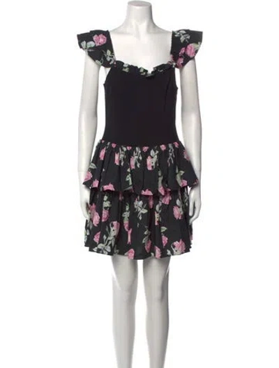 Pre-owned Loveshackfancy Floral Print Mini Dress In Black