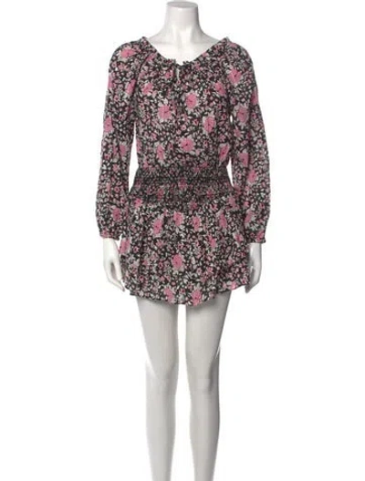 Pre-owned Loveshackfancy Floral Print Mini Dress In Black