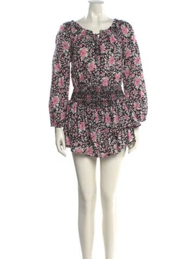 Pre-owned Loveshackfancy Floral Print Mini Dress In Black