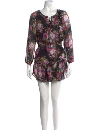 Pre-owned Loveshackfancy Floral Print Mini Dress In Black