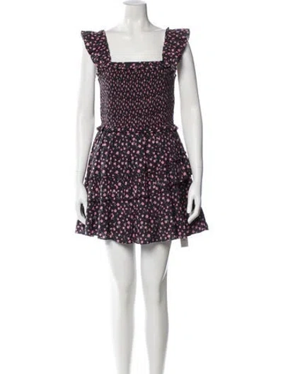 Pre-owned Loveshackfancy Floral Print Mini Dress In Black