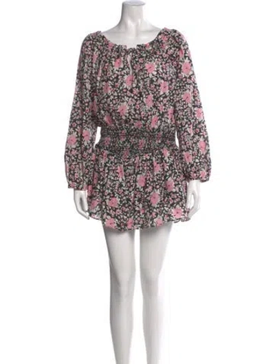 Pre-owned Loveshackfancy Floral Print Mini Dress In Black
