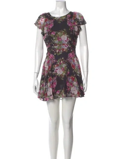 Pre-owned Loveshackfancy Floral Print Mini Dress In Black
