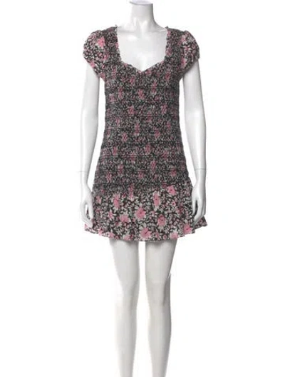 Pre-owned Loveshackfancy Floral Print Mini Dress In Black