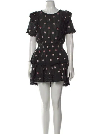Pre-owned Loveshackfancy Floral Print Mini Dress In Black