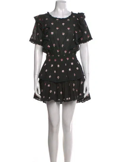 Pre-owned Loveshackfancy Floral Print Mini Dress In Black