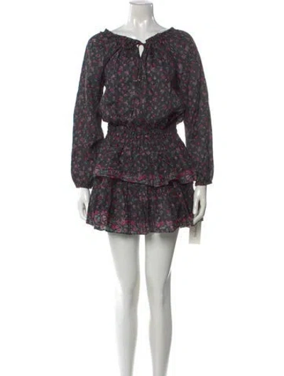 Pre-owned Loveshackfancy Floral Print Mini Dress In Black