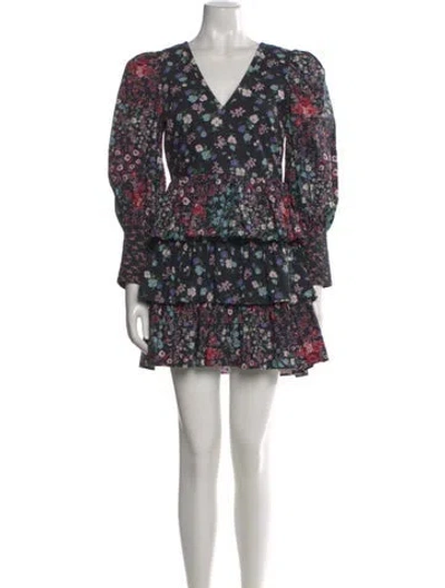Pre-owned Loveshackfancy Floral Print Mini Dress In Black