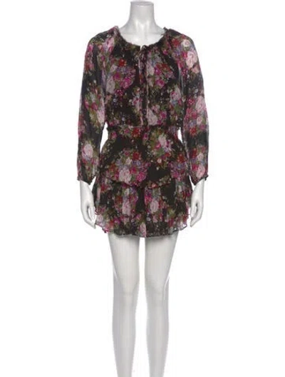 Pre-owned Loveshackfancy Floral Print Mini Dress In Black